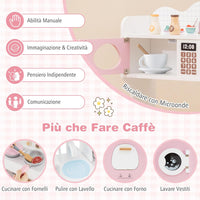 Cucina Giocattolo con Macchina da Caffè, Forno e Lavatrice, Cucina per Bambini in Legno con Microonde e Lavandino, Set Cucina con 13 Accessori, 70 x 30 x 88 cm, per Bambini 3+ Anni