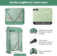 Serra da Giardino Inverno, Mini Serra per Orto e Piante con Telaio in Acciaio, Porte a Cerniera Arrotolabili, Telo in PE, Ideale per Giardino e Balcone, 100 x 50 x 170 cm, Verde