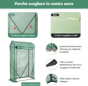 Serra da Giardino Inverno, Mini Serra per Orto e Piante con Telaio in Acciaio, Porte a Cerniera Arrotolabili, Telo in PE, Ideale per Giardino e Balcone, 100 x 50 x 170 cm, Verde