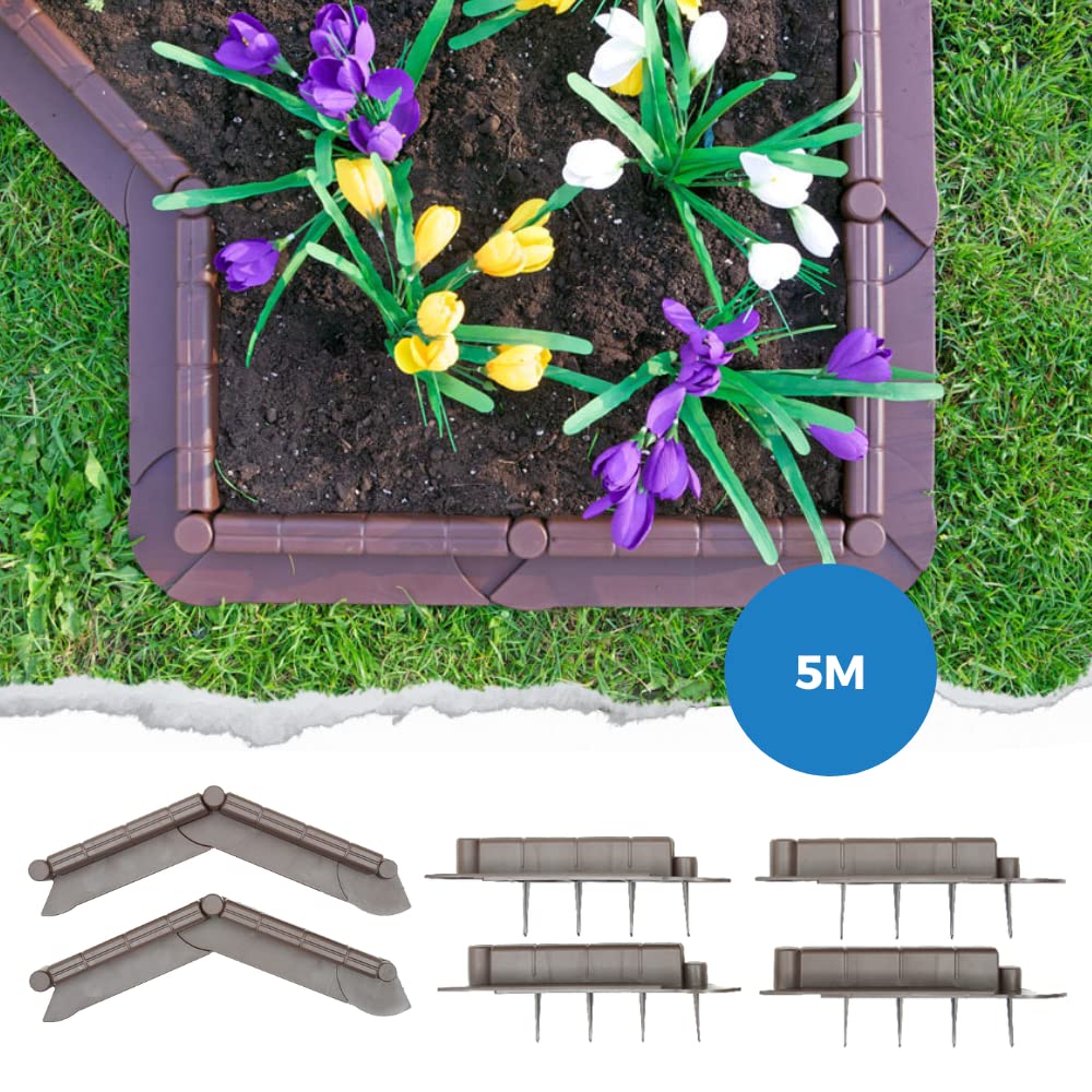 La bordatura di decorazione in plastica per il prato, MARRONE â€“ 5 m di lunghezza x 6 cm 