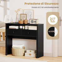 Scrivania per Computer, Tavolo Salvaspazio Retrattile con Cassetti e Ruote Universali Bloccabile, 100 x 63 x 88 cm, Desk Gaming per Ufficio, Soggiorno e Camera da Letto (Nero)