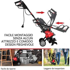 Zappatrice Elettrica Dissodatore Coltivatore per Giardino, Motozappa 230V, Rosso Nero (1200W, 36cm)