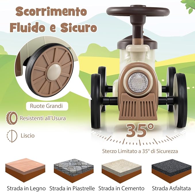 Auto a Spinta per Bambini, macchina cavalcabile con Suono e Spazio di Archiviazione, Auto Scorrevole a Piedi con Volante per Bambini 19-36 Mesi (Beige)