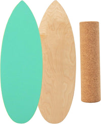 Balance Board in Legno, Tavola di Equilibrio con Rullo e Tappetino per Allenamento Skateboard Hockey Snowboard Surfing, per Esercizi Equilibrio e Tonificazione Core, Portata 227 kg (Verde)