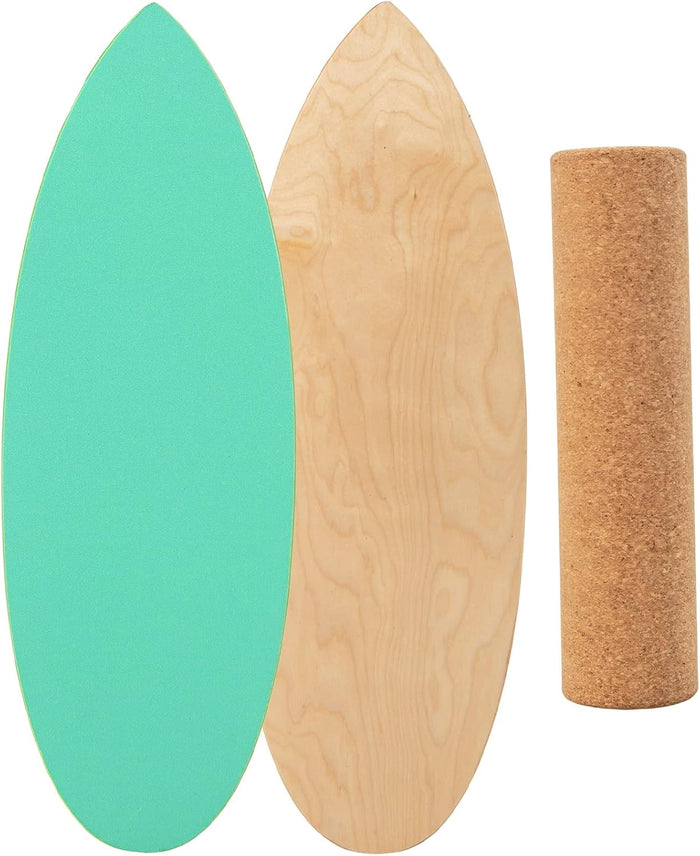 Balance Board in Legno, Tavola di Equilibrio con Rullo e Tappetino per Allenamento Skateboard Hockey Snowboard Surfing, per Esercizi Equilibrio e Tonificazione Core, Portata 227 kg (Verde)