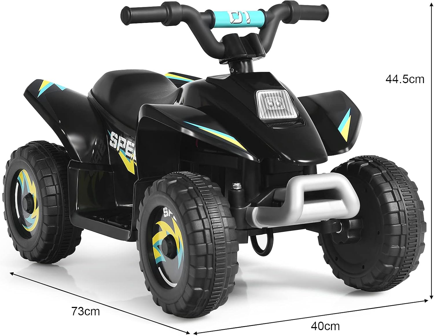 6V Quad Elettrico per Bambini con Batteria, Mini Quad con Funzione Avanti/Indietro, Velocità Massima 4,6 km/h (Nero)