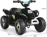 6V Quad Elettrico per Bambini con Batteria, Mini Quad con Funzione Avanti/Indietro, Velocità Massima 4,6 km/h (Nero)