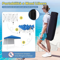 Gazebo Pop-up da Esterno 3 x 3 m, Gezebo Pieghevole con 1 Parete Laterale, Zaino Portatile e 4 Picchetti, Tendone Impermeabile e Resistente per Campeggio e Feste (Blu)