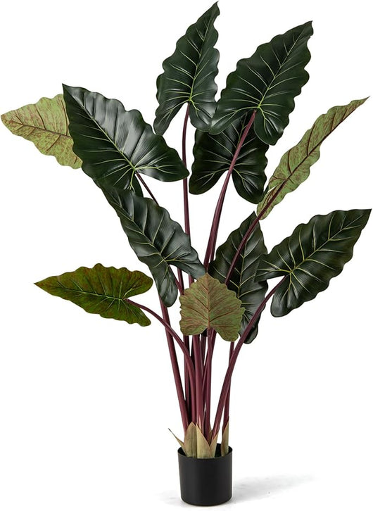 Pianta Artificiale di Taro Arcobaleno 160 cm, Finta Pianta in Vaso Pre-piantato con 11 Foglie Finte, Steli Flessibili, Albero Decorativo Moderno per Ufficio e Casa