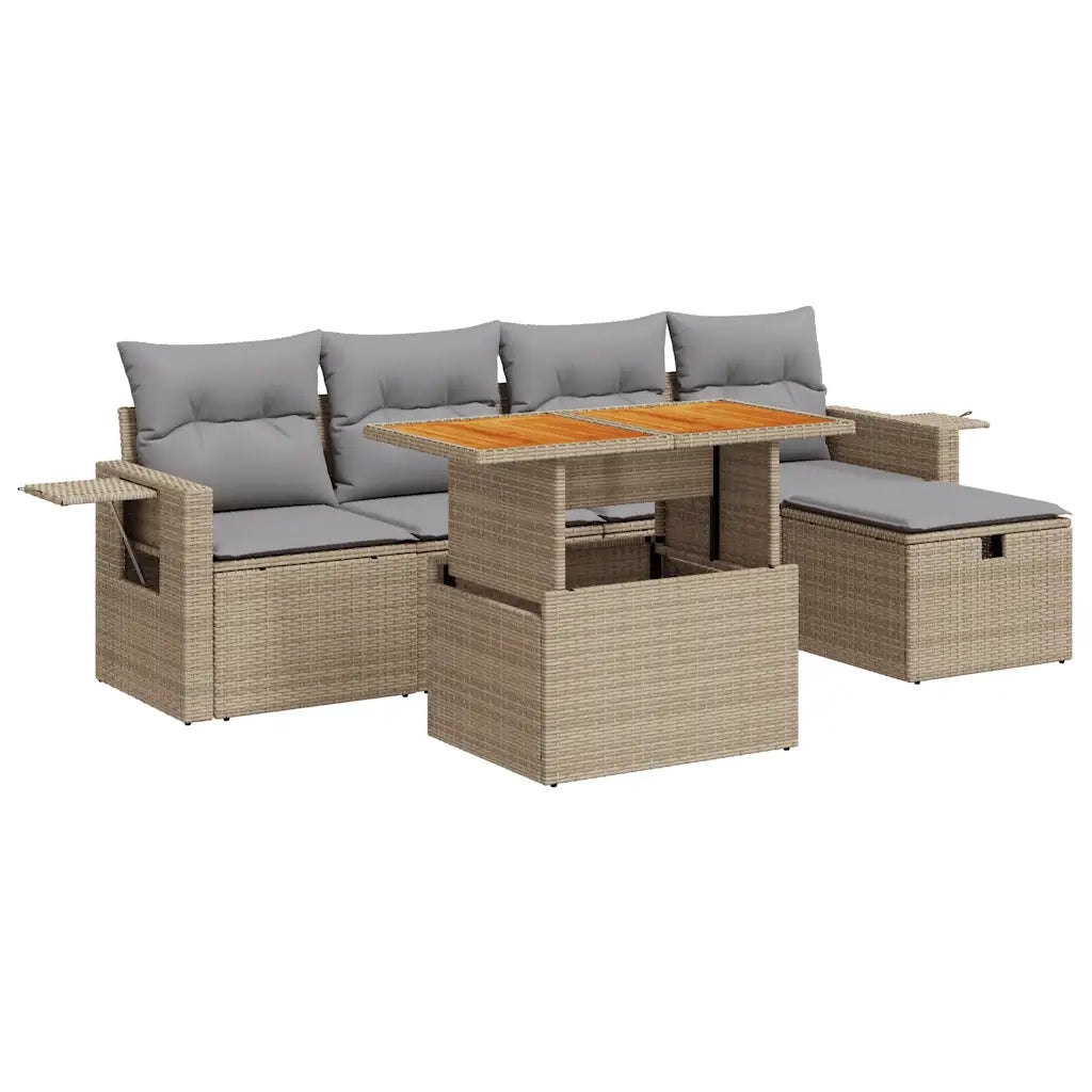 Set Divano da Giardino 6 pz con Cuscini Beige Polyrattan Acacia 3328025