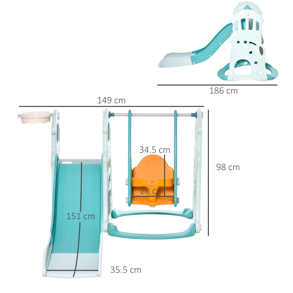 EasyComfort Scivolo 3 in 1 per Bambini con Altalena Regolabile, Canestro e Palle per Cameretta e Giardino, 149x186x98cm, Blu e Arancione