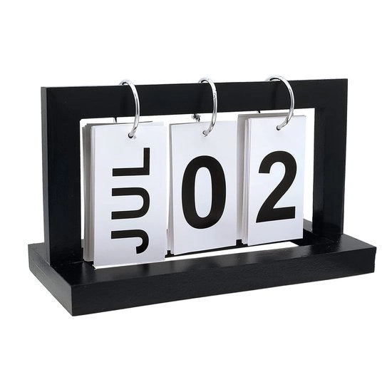 Calendario a scorrimento verticale classico, calendario in legno eterno, calendario a scorrimento in legno retro per il tavolo, adatto per la casa e per l'ufficio, decorazione per ufficio (nero).