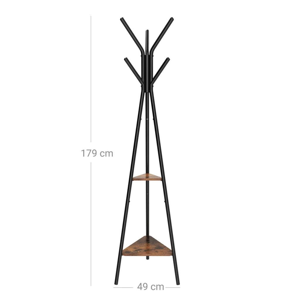 Appendiabiti indipendente in stile rustico mobile da ingresso in stile industriale con 2 ripiani per vestiti cappelli e borse stile nero e vintage 12_0007091