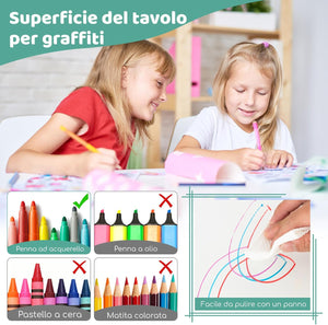 Set Tavolo e 4 Seide per Bambini, Scrivania Regolabile in Altezza con Piano Graffiti, Gambe Antiscivolo, Mobile Multifuzione con 4 Posti per Cameretta, Asilo e Scuola (Verde)
