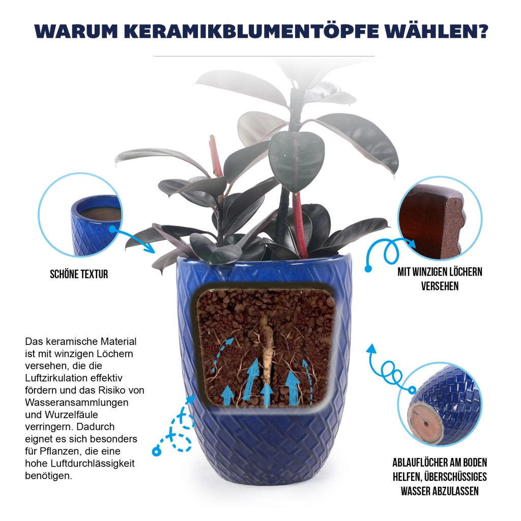 VASO IN CERAMICA 42x54 cm Blu Reale motivo a rombi