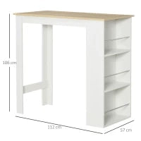 Tavolo da Bar con 3 Mensole e Barre Protettive, in Acciaio e Truciolato, 112x57x106 cm, Bianco