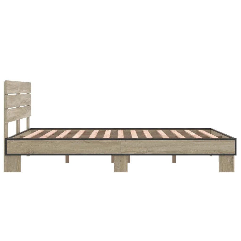 Letto matrimoniale | Letto per adulti | Giroletto Rovere Sonoma 140x200 cm in Legno Multistrato Metallo