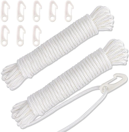 Tessuto di bandiera 24 m - Nylon di alta qualità - Linea di bandiera con ganci - Robusta e resistente - Per asta di bandiera - Inclusi clip di bandiera