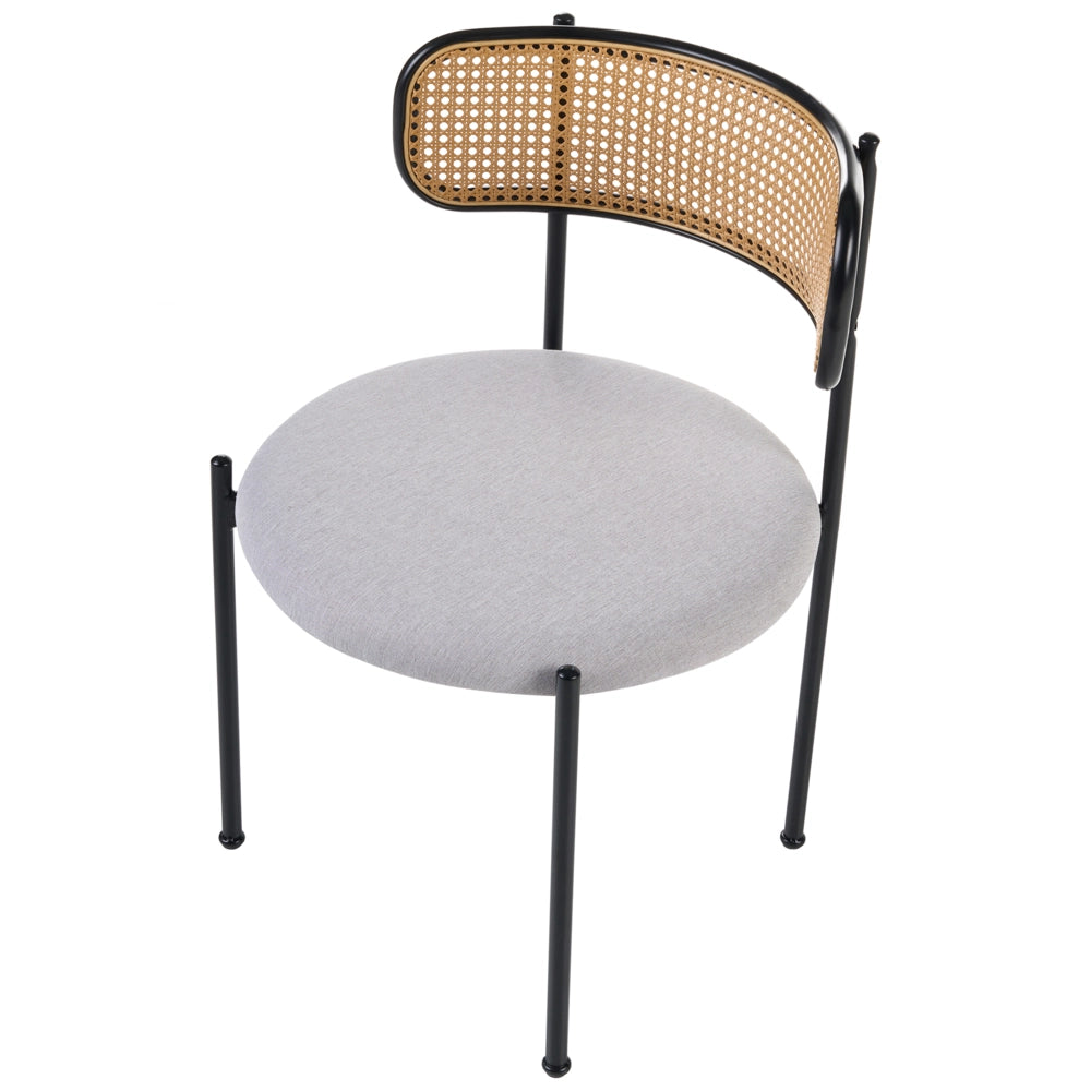 Set di 2 sedie da salotto con seduta in tessuto beige e struttura in metallo nero con effetto legno chiaro treccia viennese stile retrò soggiorno