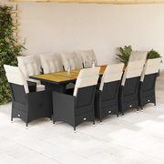Set da BistrÃ² da Giardino 11 pz con Cuscini Nero in Polyrattan