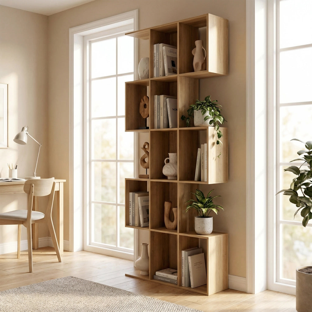 Libreria a 5 livelli con 15 scomparti aperti ¨C zephmum ¨C 80x24x200 cm rovere