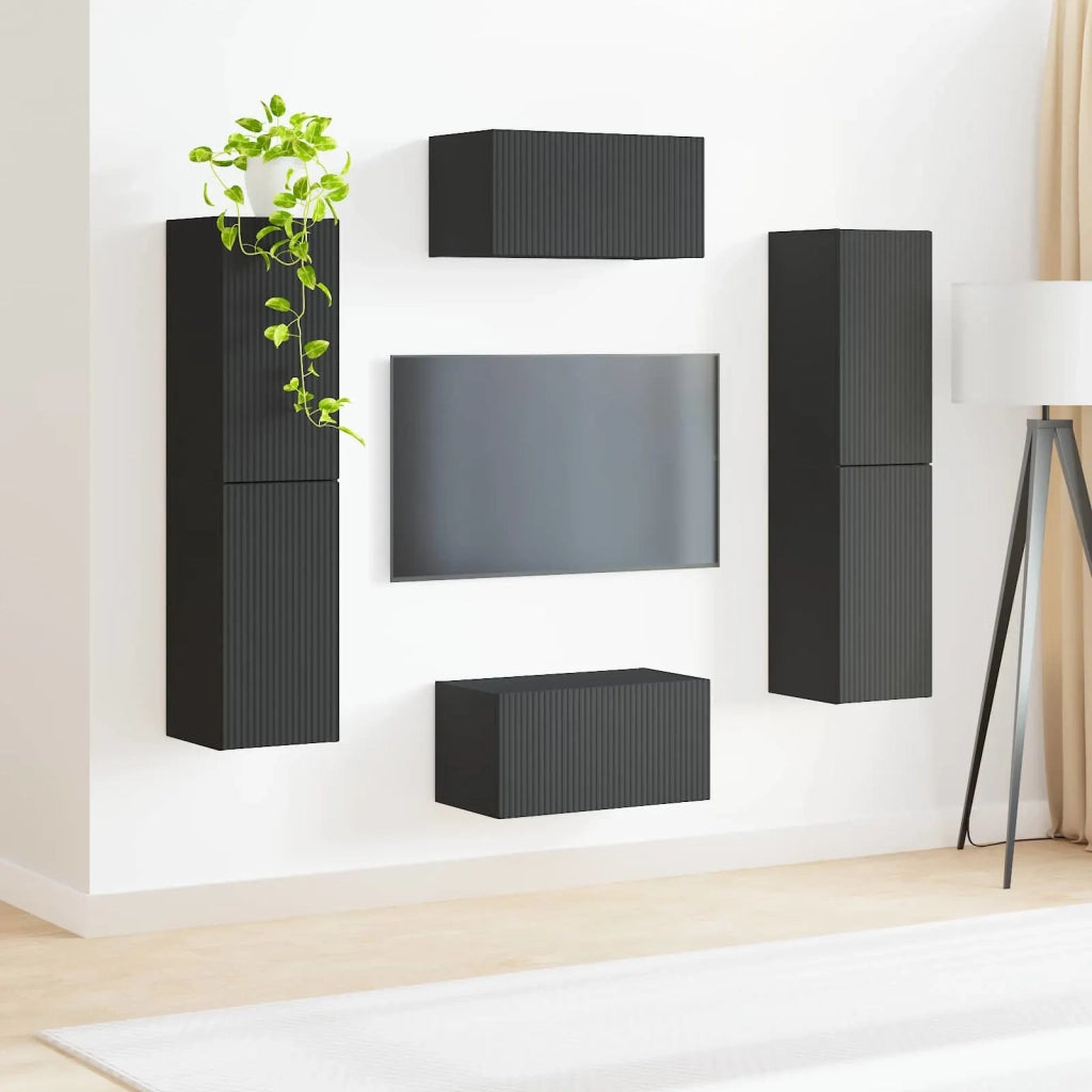 Set mobile TV 6 pz-Credenza per TV Nero Legno multistrato 679568
