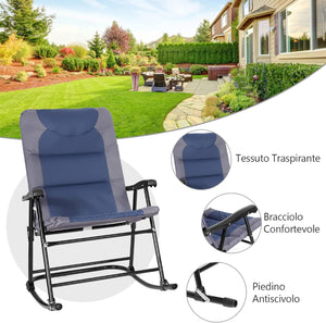 Set di 3 Sedie a Dondolo e Tavolino da Esterno, Sedie e Tavolino Pieghevoli in Vetro e Acciaio, Ideale per Balcone, Giardino e Cortile (Blu)