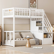 DESMIU Letto a soppalco 90 × 200 cm 1 posto con scala contenitore e scrivania, senza materasso, bianco