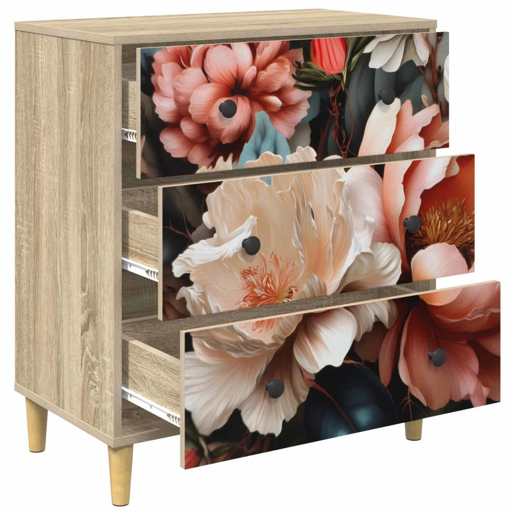 Cassettiera BORNE Stampa di peonia chiara 66 x 36,5 x 75 cm 8007356