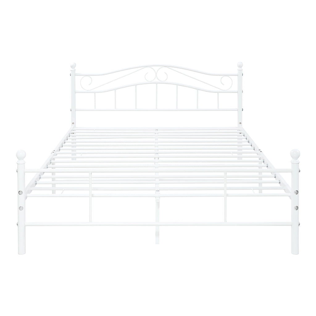 Letto Matrimoniale Florenz in Acciaio con Testiera Alta Decorativa 160 x 200 cm Bianco [en.casa]