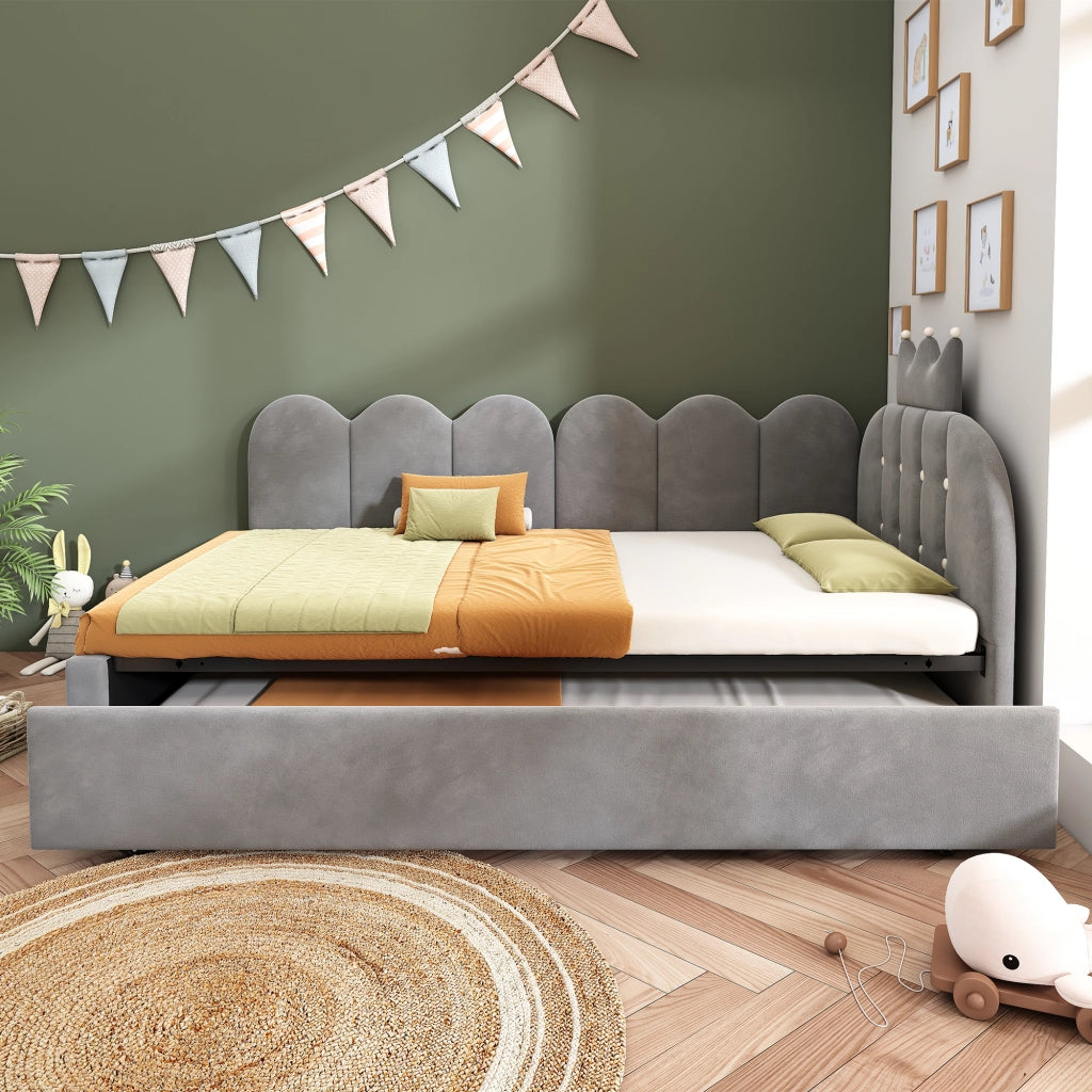 LETTO a L con letto estraibile 90x200 cm Velluto Grigio