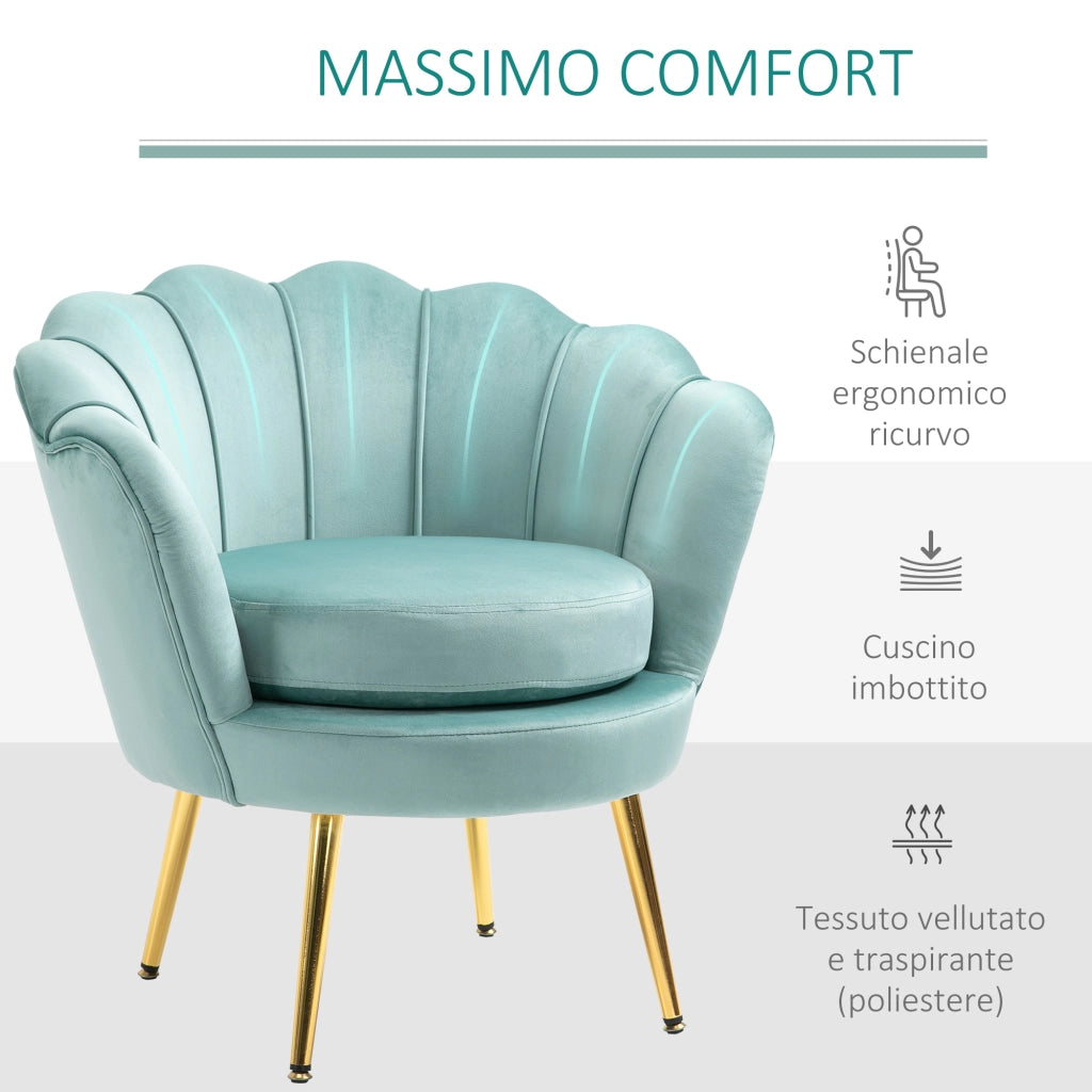 EasyComfort Poltroncina Vintage di Design in Velluto Blu, Poltroncina da Camera con Schienale Alto 76x67x74cm, Verde