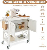 Carrello da Cucina con Armadietto Portaoggetti, Isola da Cucina Carrello Rotante con Porta Asciugamani e Porta Spezie, Piano in Legno, Tavolo Mobile per Cucina Bar