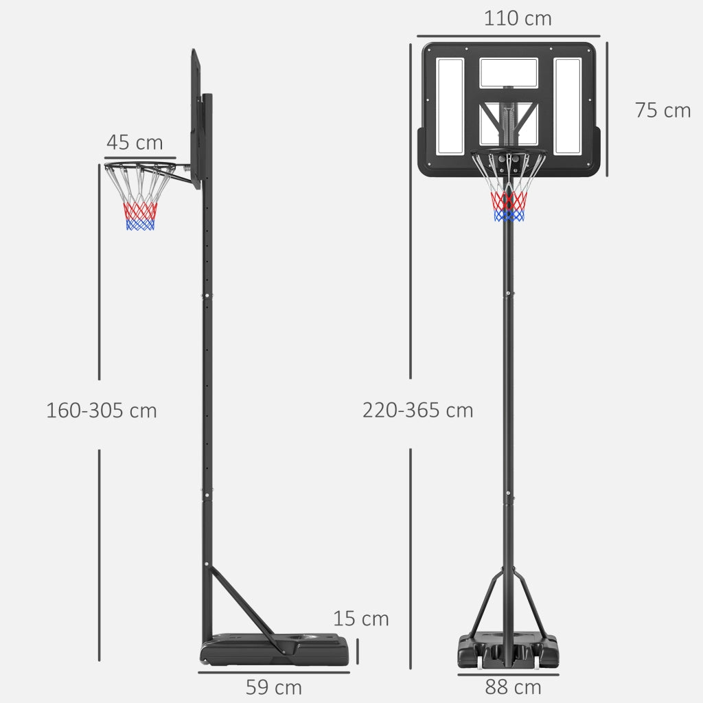 Canestro da Basket Regolabile ¨C zephmum ¨C Base con Ruote, Struttura in Acciaio, Tabellone in PVC