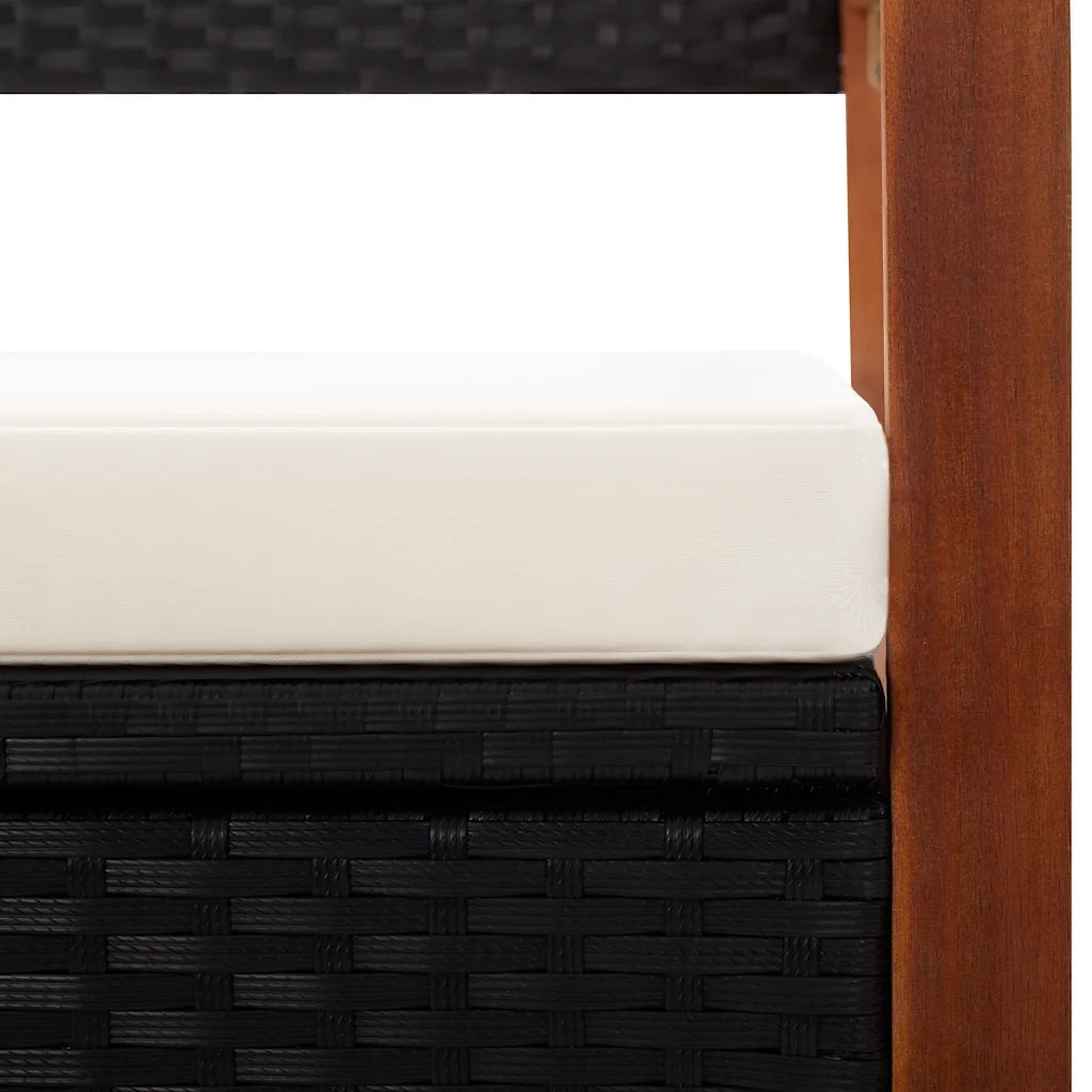 Cassapanca-Panca con Contenitore-Baule 115 cm in Polyrattan e Legno Massello di Acacia Nero