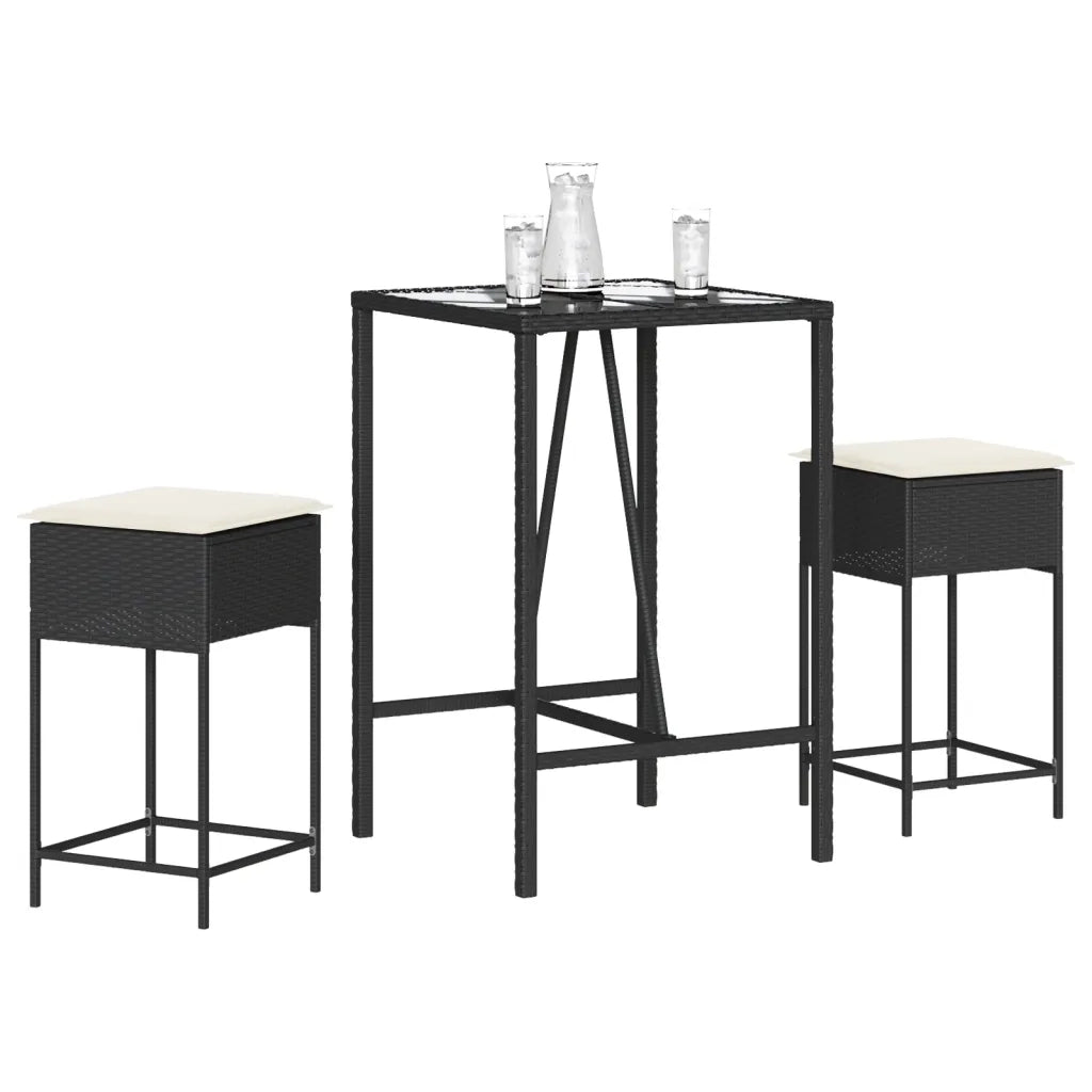 Set Bar da Giardino 3 pz con Cuscini in Polyrattan Nero 3261460