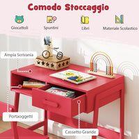Set Tavolo e Seide per bambini in Legno, Scrivania e Sedia con Cassetto e Scomparto, Tavolino e Sedia per Cameretta, Soggiorno e Scuola (Rosa)
