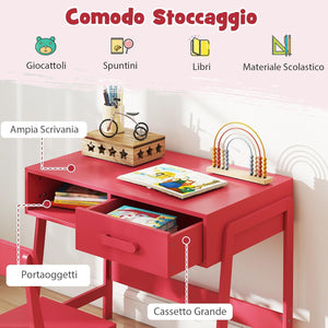 Set Tavolo e Seide per bambini in Legno, Scrivania e Sedia con Cassetto e Scomparto, Tavolino e Sedia per Cameretta, Soggiorno e Scuola (Rosa)