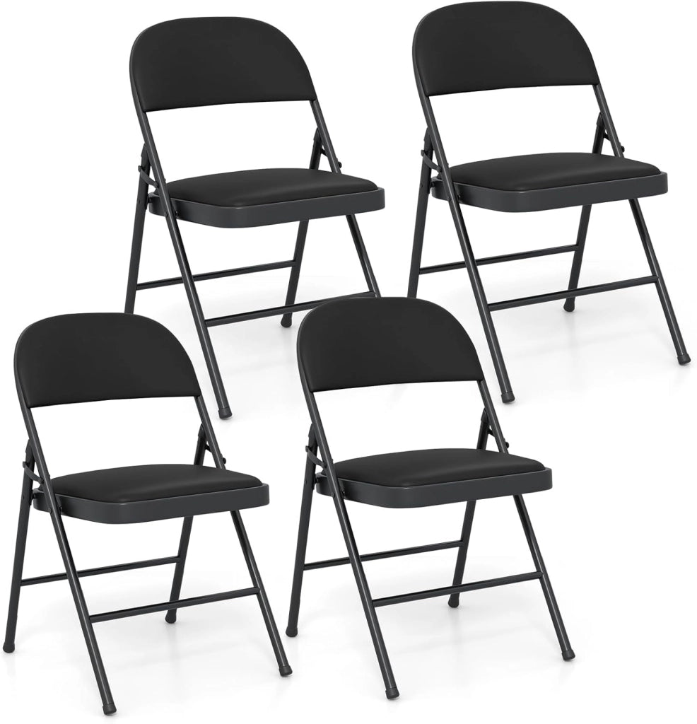 Set di 4 Sedie Pieghevoli, Sedia per Interno ed Esterno con Struttura in Metallo, Sedie Impilabili in Artificiale PVC, Portata 150kg, Sdraio Imbottite da Pranzo per Feste e Matrimoni (4)