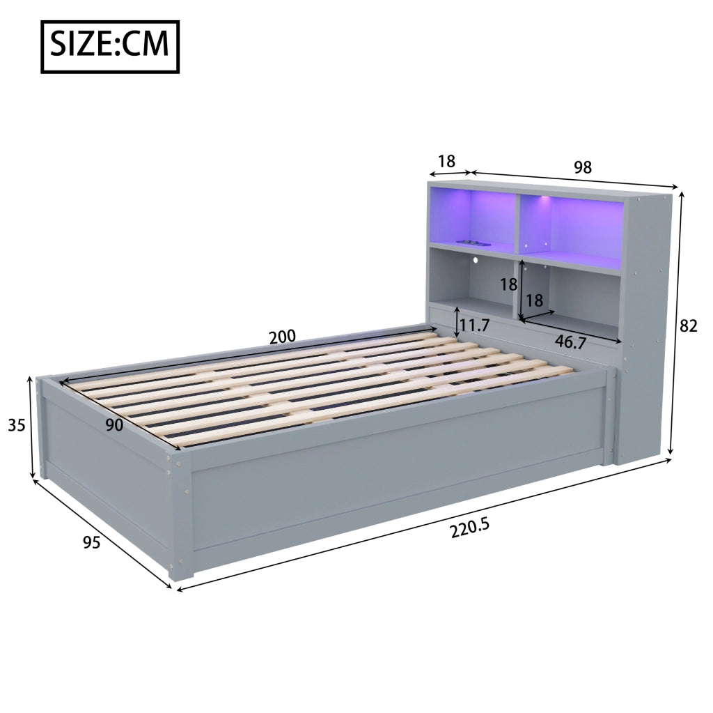 Letto singolo multifunzione con LED, presa integrata e 4 vani contenitivi