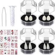 Set di denti da vampiro 4 pezzi cosplay: 4 misure personalizzate di denti da vampiro con 1 tubo di pellet di colla per denti + set di protesi con 20 adesivi per ferite temporanee per carnaval cosplay