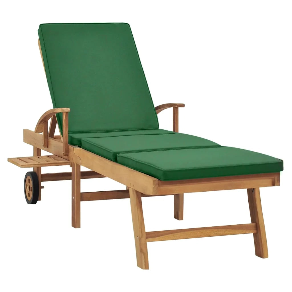 Sdraio sedia a sdraio lettino da giardino lettino da giardino terrazza mobili da esterno con cuscino legno massello di teak verde 02_0012432