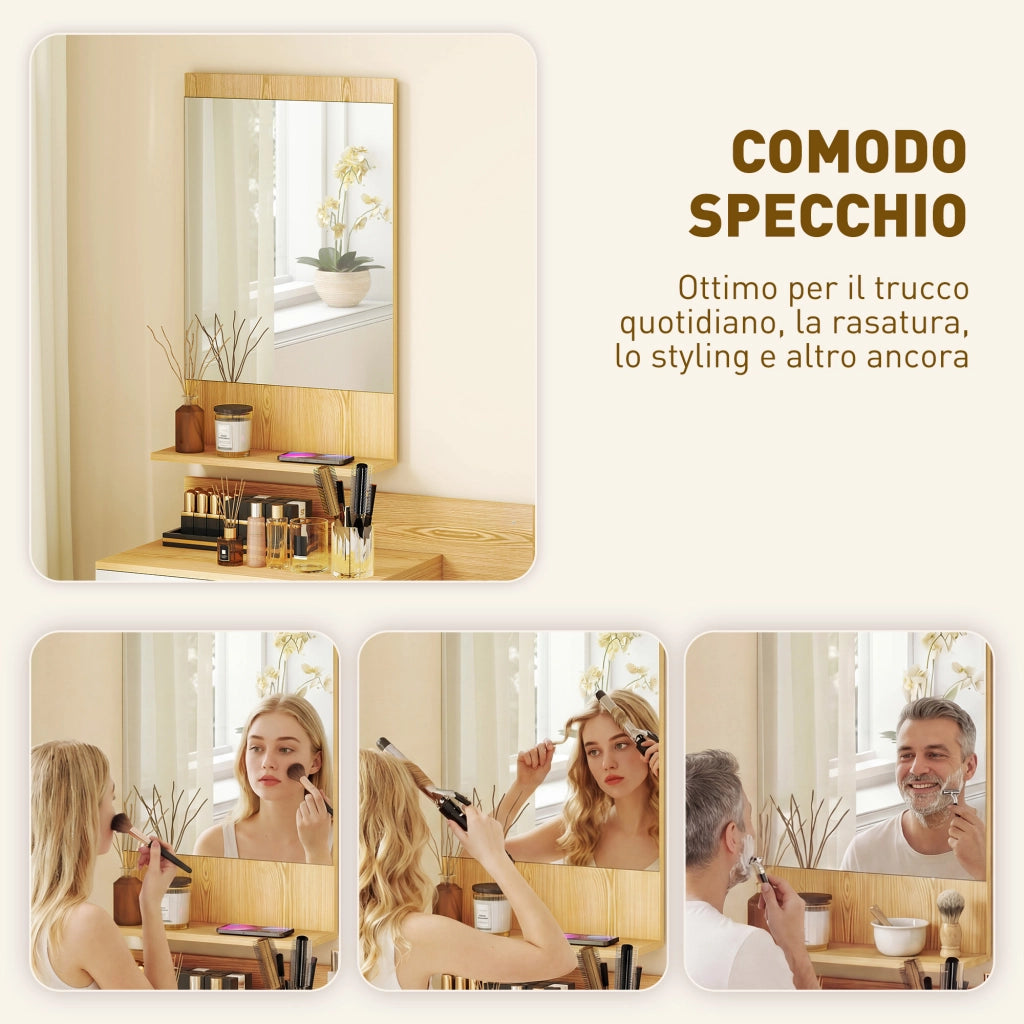 Mobile Ingresso con Specchio, Mensola e Cassetto ¨C zephmum ¨C Legno e Vetro