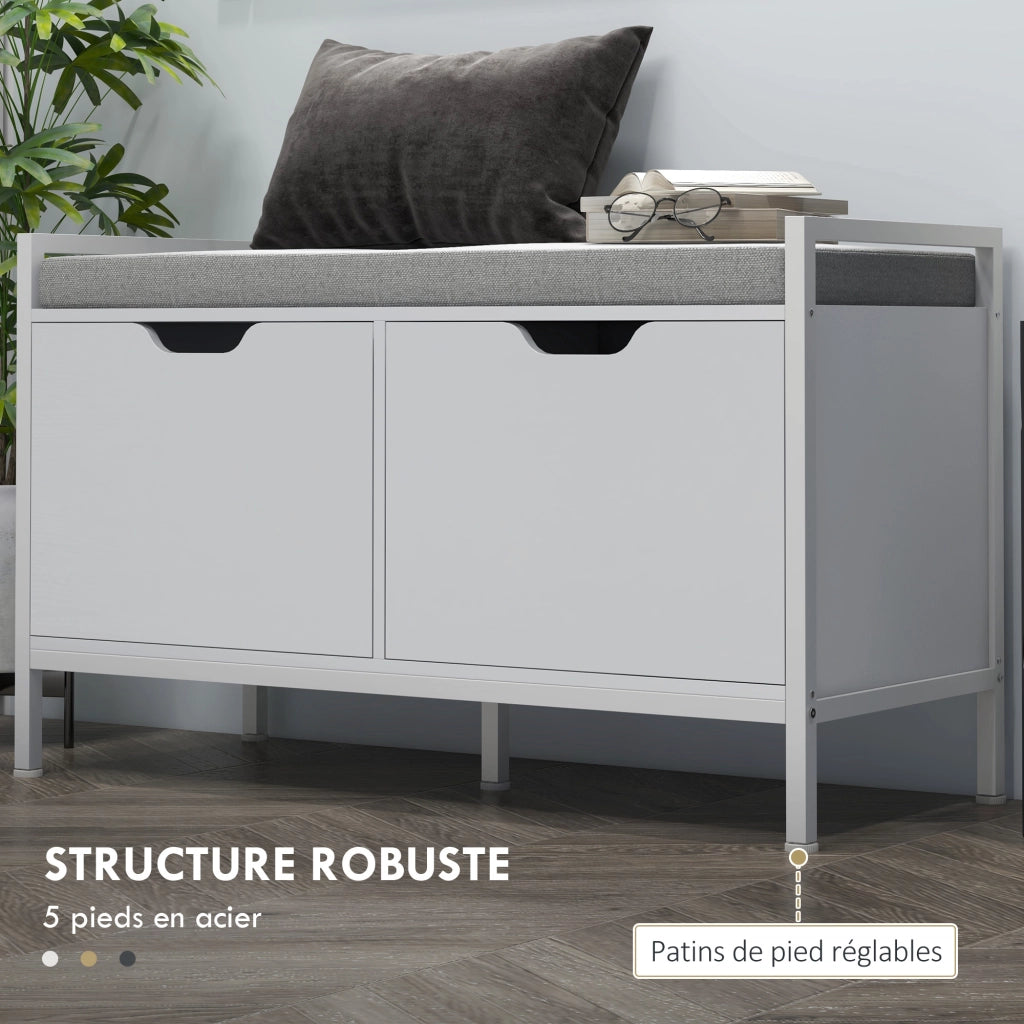 Panca portascarpe con cuscino ¨C zephmum ¨C 2 ante, bianco, 84x35x50 cm