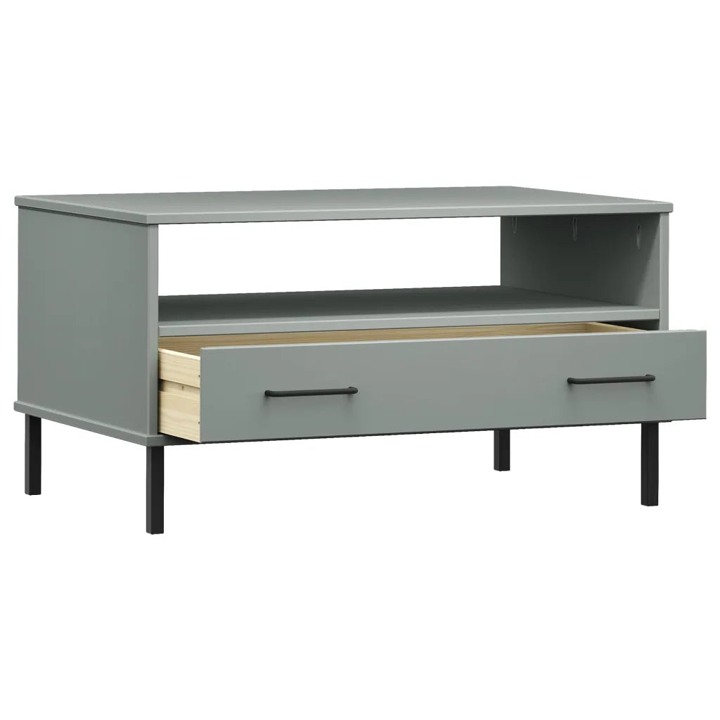 Tavolino-Tavolino da soggiorno-Tavolo Gambe Metallo Grigio 85x50x45 cm Legno Massello OSLO