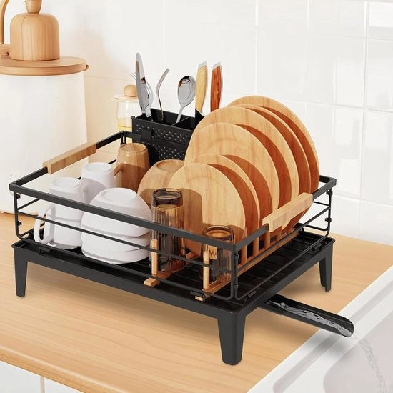 Afdruiprek RVS con asse e supporto per coltelli, asciugamano a 360° girevole per risparmiare spazio, asciugamano per cucina con supporto per coltelli