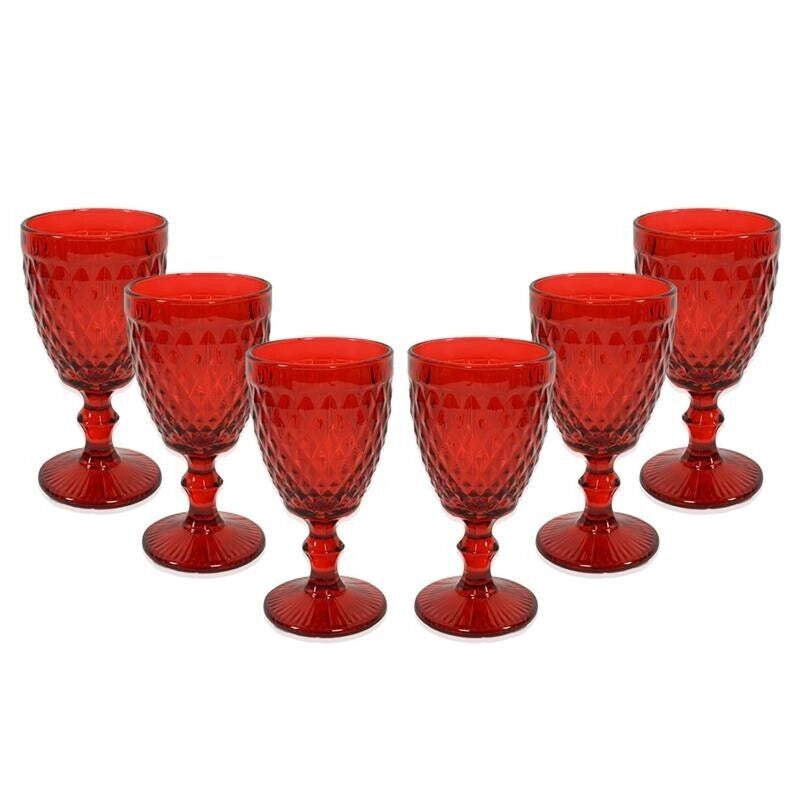MA MAISON SET 6 CALICI KING IN VETRO LAVORATO NATALIZI PER VINO 350 ML ASSORTITI