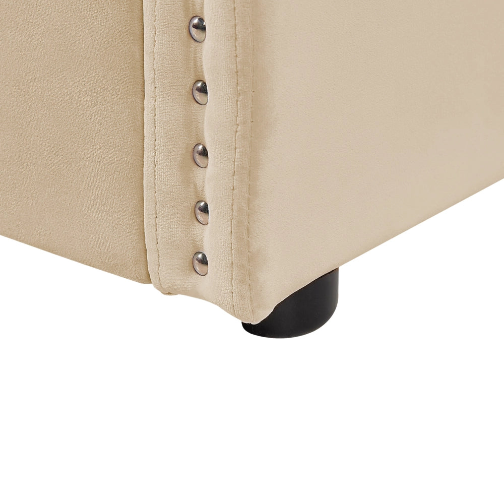 Letto estraibile 90 x 200 cm Velluto beige Singolo doghe in legno Daybed Glamour Borchie decorative