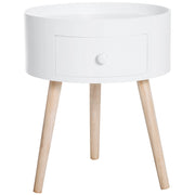 EasyComfort Tavolino da Salotto Moderno in Legno, Tavolino Rotondo con Cassetto, Tavolino da Caffè per Soggiorno e Camera, Bianco