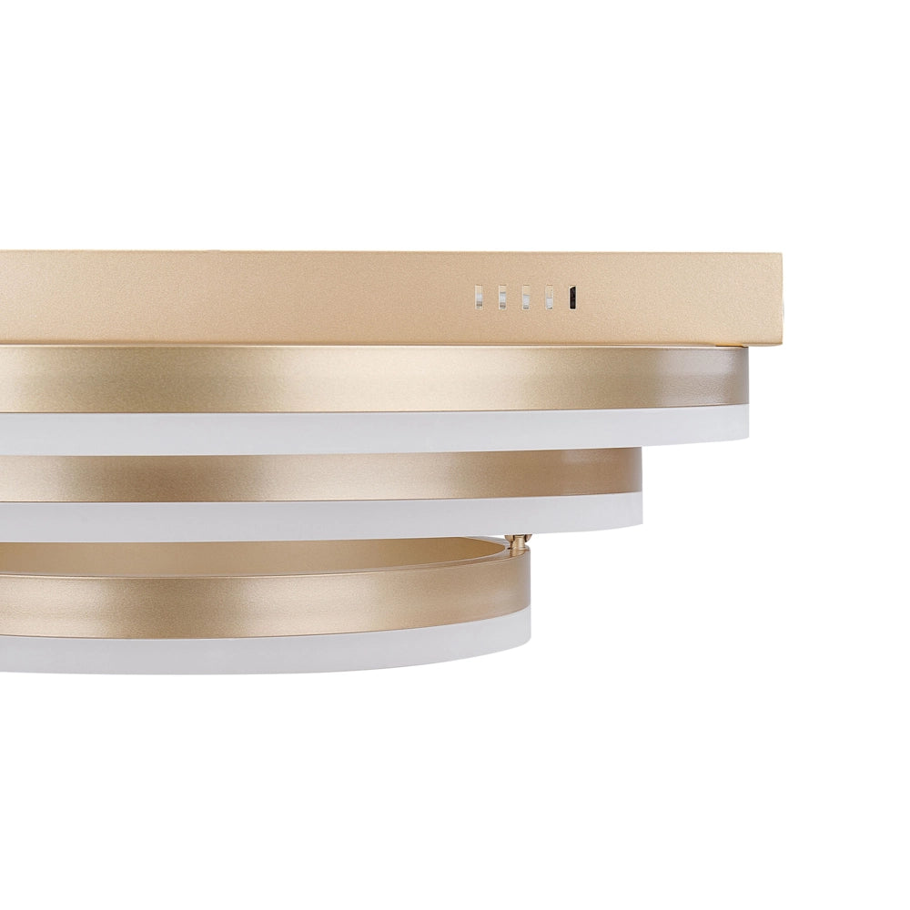 Plafoniera in alluminio color oro con luci LED integrate forma rotonda stile glam contemporaneo